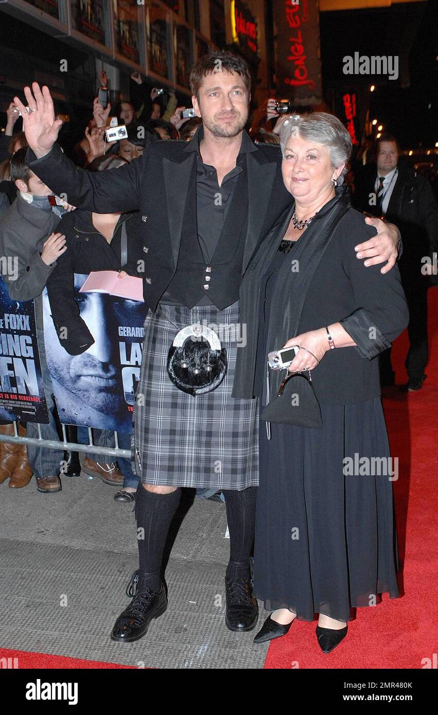 Scottish actor Gerard Butler with mother Margaret in his traditional