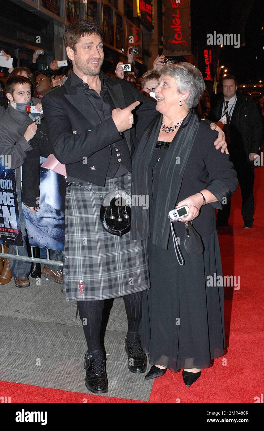 Scottish actor Gerard Butler with mother Margaret in his traditional
