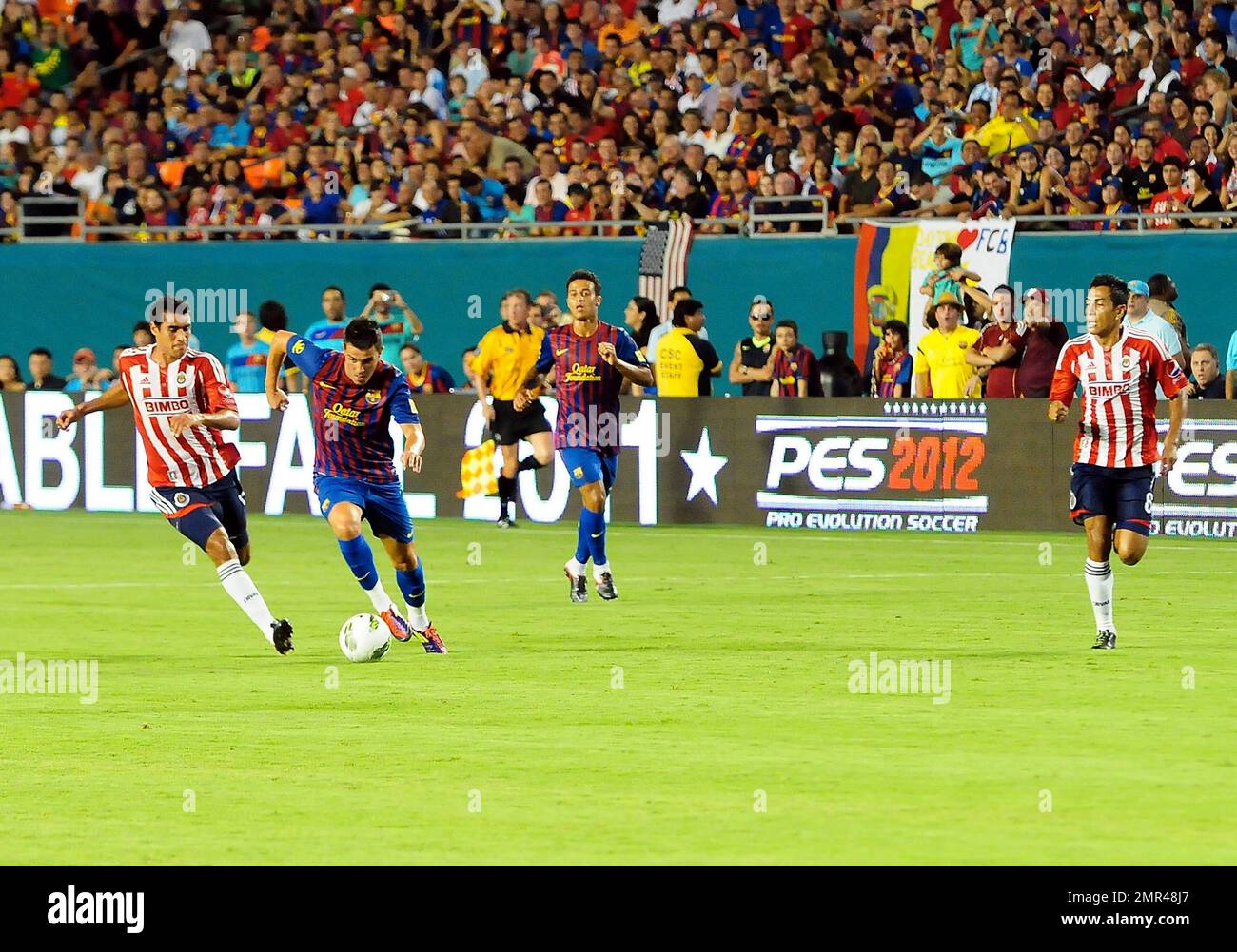 Shakira's boyfriend Gerard Pique (#3) plays with FC Barcelona in its match with CD Guadalajara during the Herbalife World Football Challenge match at Sun Life Stadium in Miami, FL. 3rd August 2011.   . Stock Photo