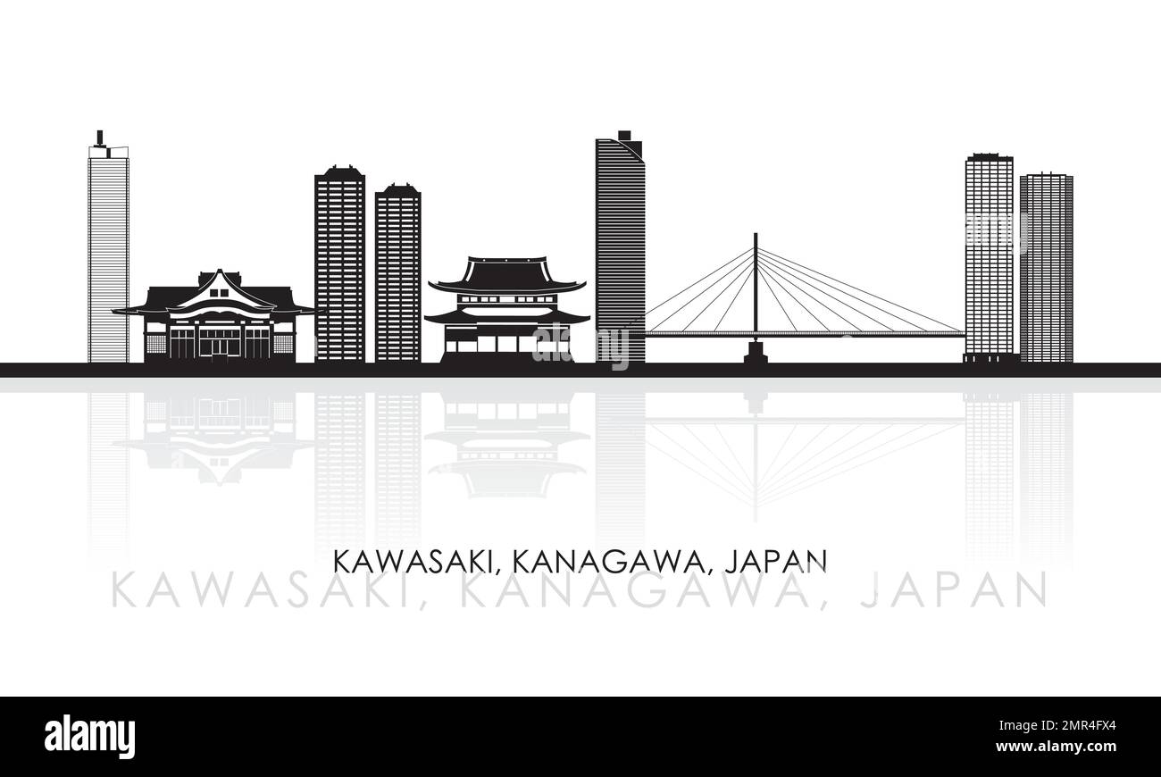 Silhouette Skyline panorama of city of Kawasaki, Kanagawa, Japan - vector illustration Stock Vector