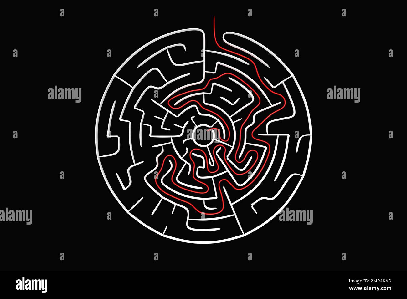 3d illustration of a black circular corridor puzzle. 3D Labyrinth