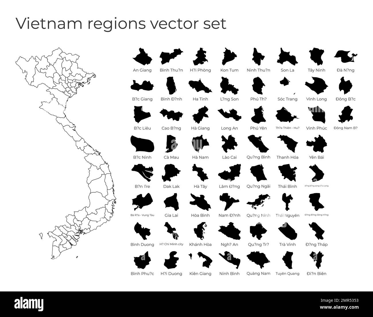 Vietnam map with shapes of regions. Blank vector map of the Country