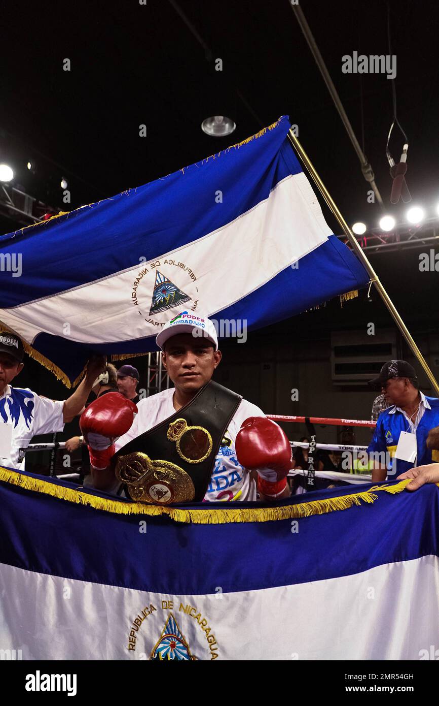 Junior flyweight Roman ÒChocolatitoÓ Gonzalez successfully defended his WBA world title belt with a fourth round technical knockout over Ramon Garcia at the Fairplex in Pomona. Los Angeles, CA. 28th April 2012. Stock Photo