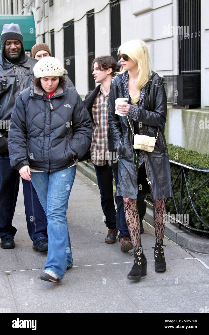 After appearing on the Golden Globe Awards last night, Chace Crawford film scenes with co-stars Taylor Momsen, Sebastian Stan and Connor Paolo on the set of "Gossip Girl" in New York, NY. 1/18/10.     . Stock Photo