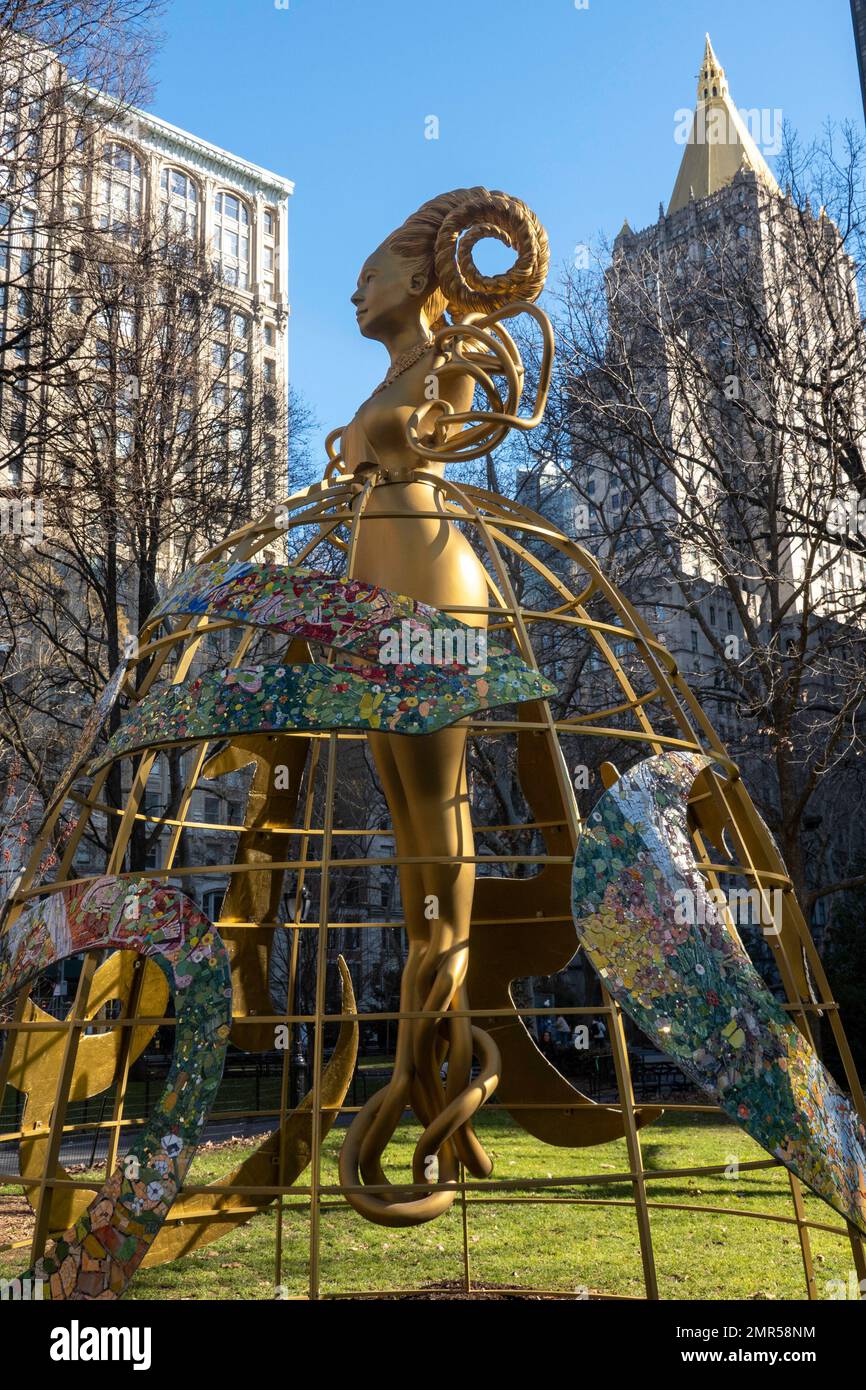 Witness is a Huge Public Art Sculpture on display at Madison Square Park, 2023, NYC, USA Stock Photo