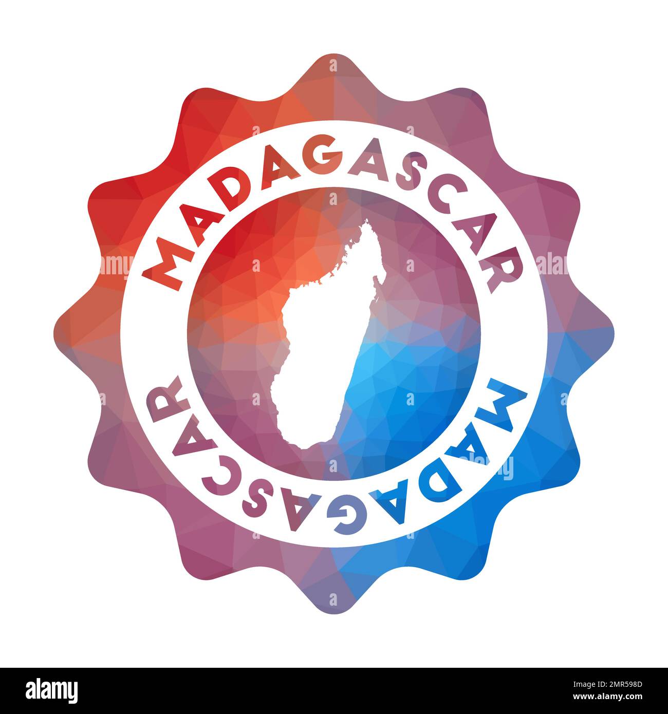Madagascar low poly logo. Colorful gradient travel logo of the country in geometric style. Multicolored polygonal Madagascar rounded sign with map for Stock Vector
