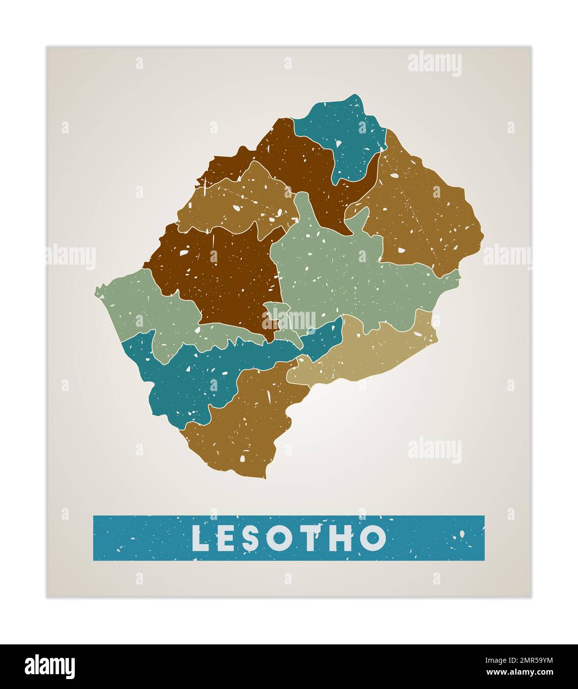 Lesotho Map Country Poster With Regions Old Grunge Texture Shape Of Lesotho Map Country Poster With Regions Old Grunge Texture Shape Of Lesotho With Country Name Classy Vector Illustration 2MR59YM 