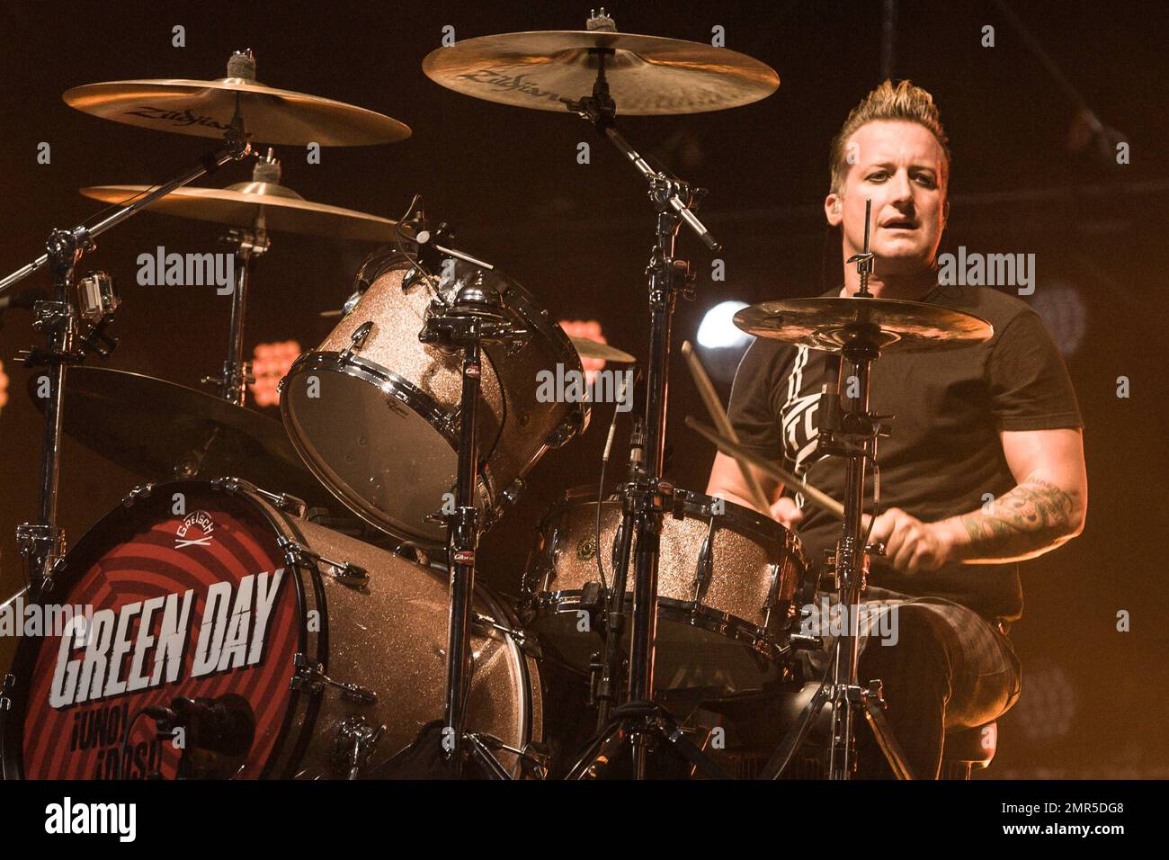 Drummer Frank Edwin Wright III or better known as Tre Cool from the Punk band Green Day performs as they headline the first day of the Reading Festival. Reading, UK. 23rd August 2013.   . Stock Photo