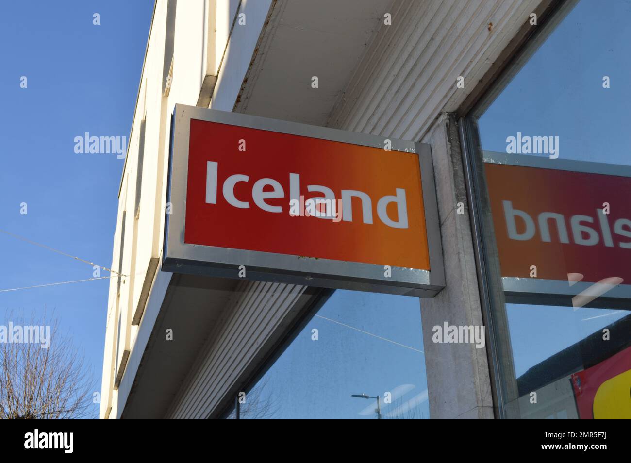 26th January 2023, Haverfordwest, Wales, United Kingdom. Iceland Supermarket signage. Stock Photo