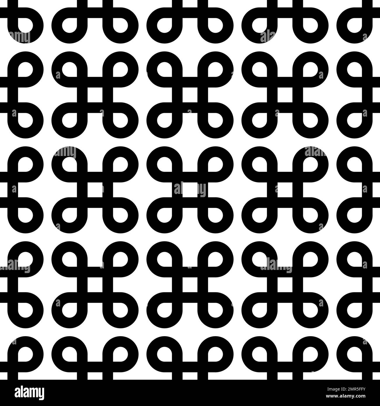Abstract seamless pattern background. Black bowen knots, or loop square, design elements in linear arrangement isolated on white background. Vector Stock Vector