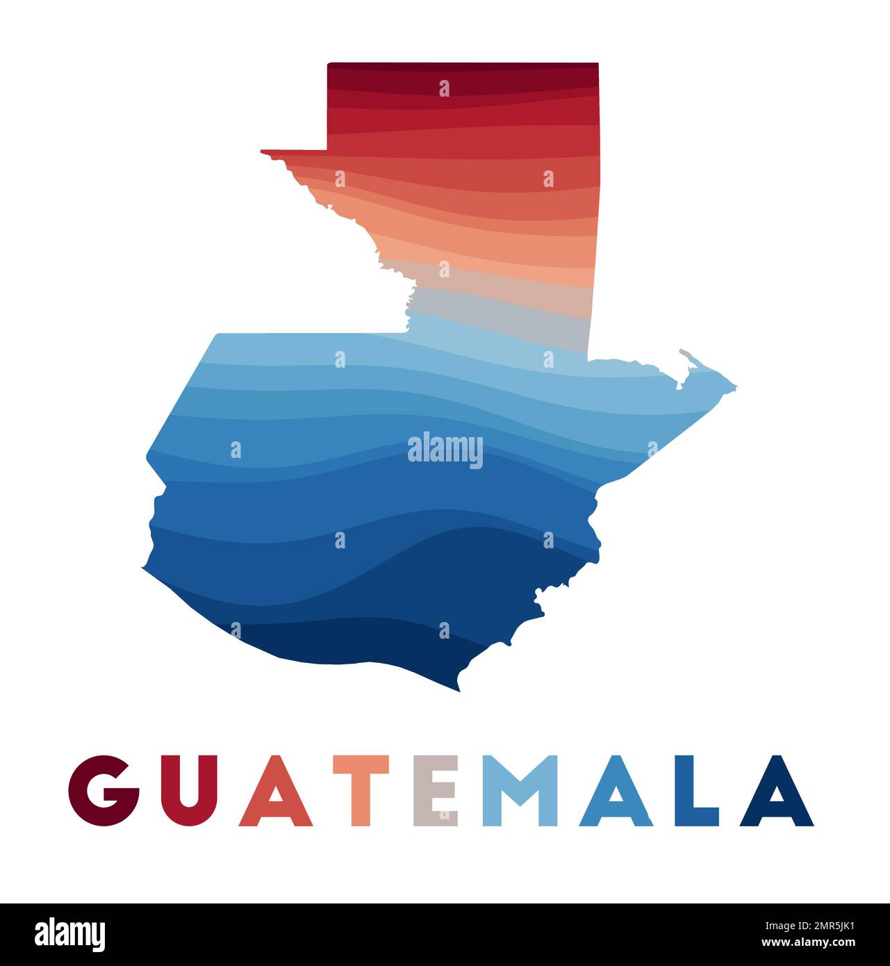 Guatemala map. Map of the country with beautiful geometric waves in red blue colors. Vivid