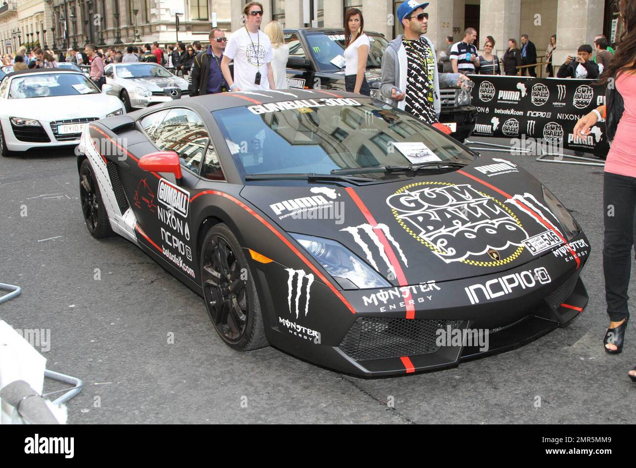 Cars on display at the 11th annual Gumball 3000 rally race, which kicks off  in London and will see participants race through the streets of Amsterdam,  Copenhagen, Stockholm, Boston, Quebec City, Toronto