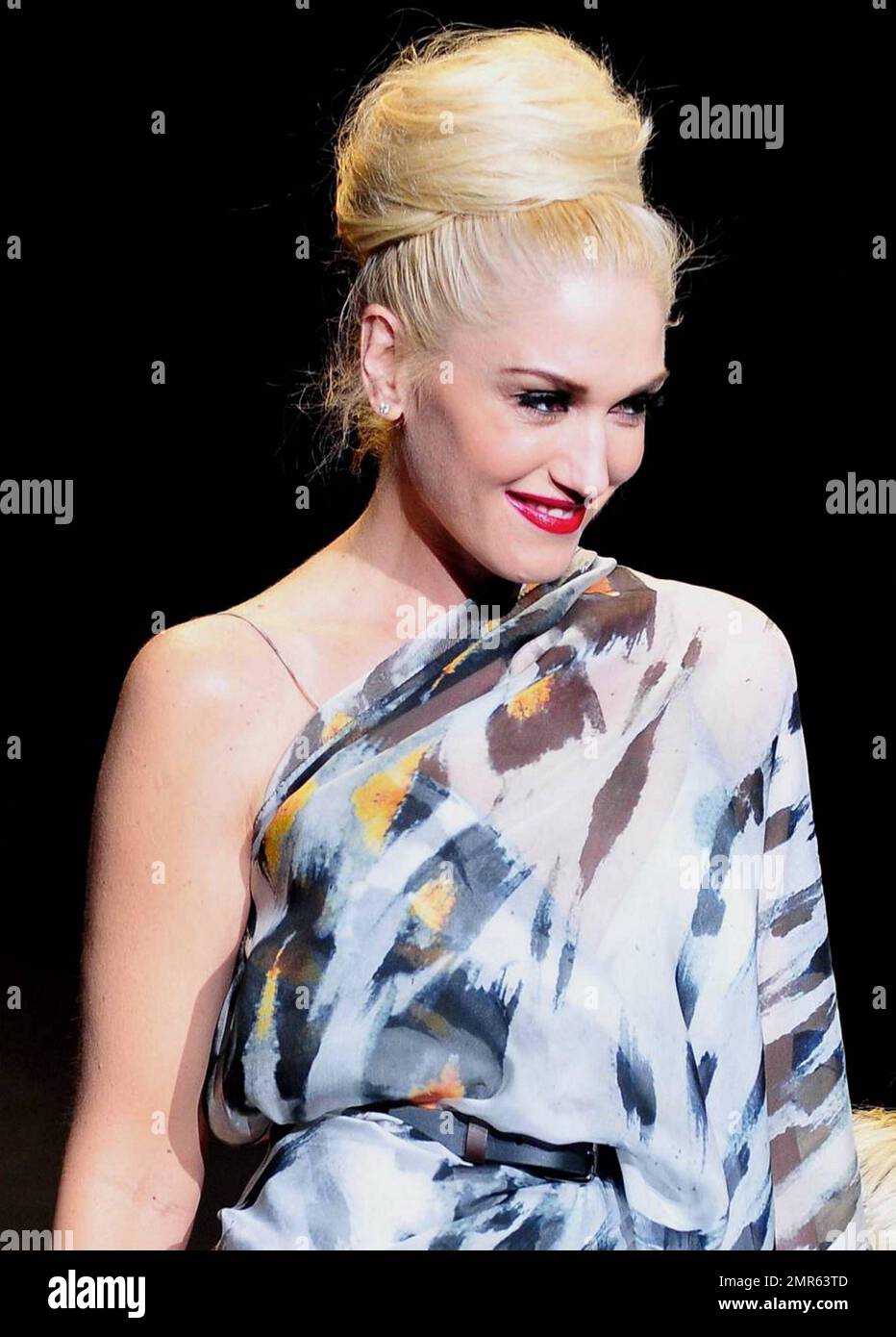 Singer and L.A.M.B. fashion designer Gwen Stefani walks the runway in a