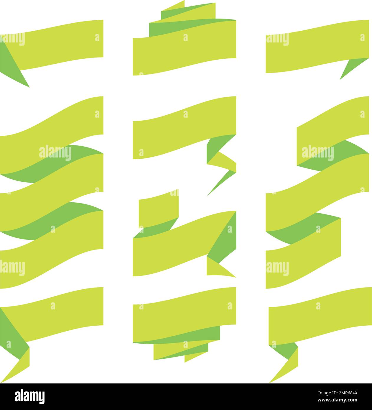 Folded ribbon banner set. Collection of green label templates. Vector