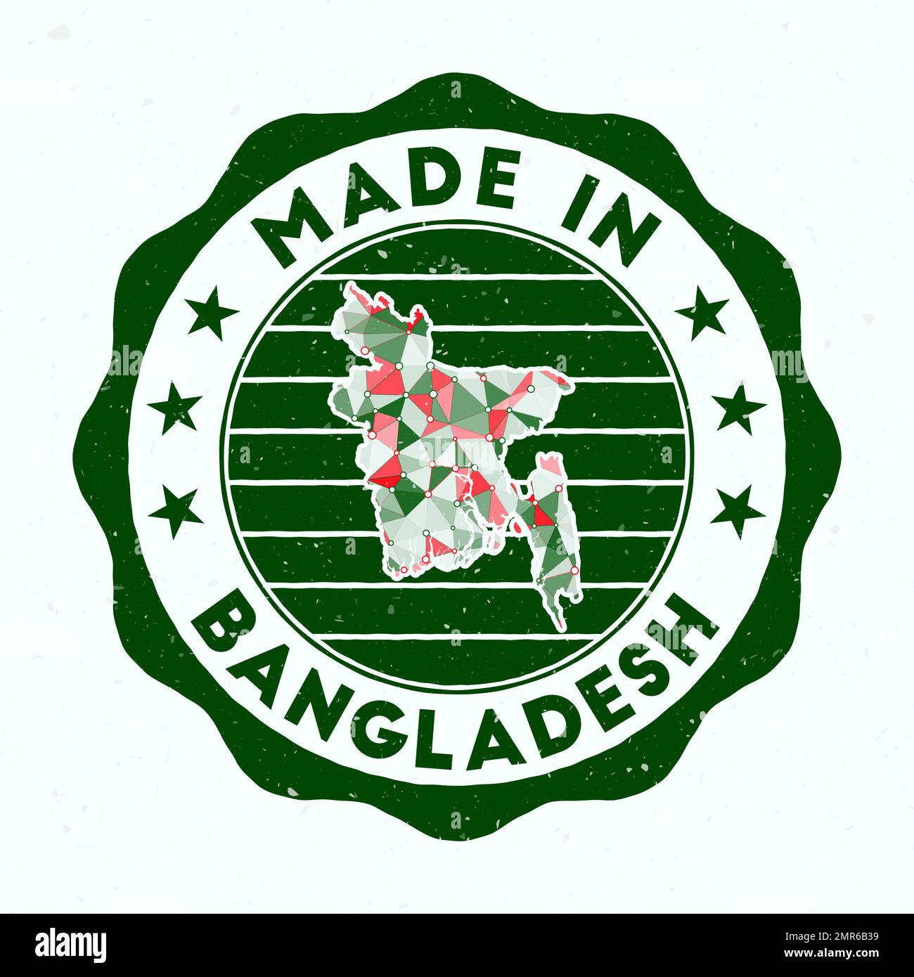 Made In Bangladesh. Country round stamp. Seal of Bangladesh with border shape. Vintage badge with circular text and stars. Vector illustration. Stock Vector