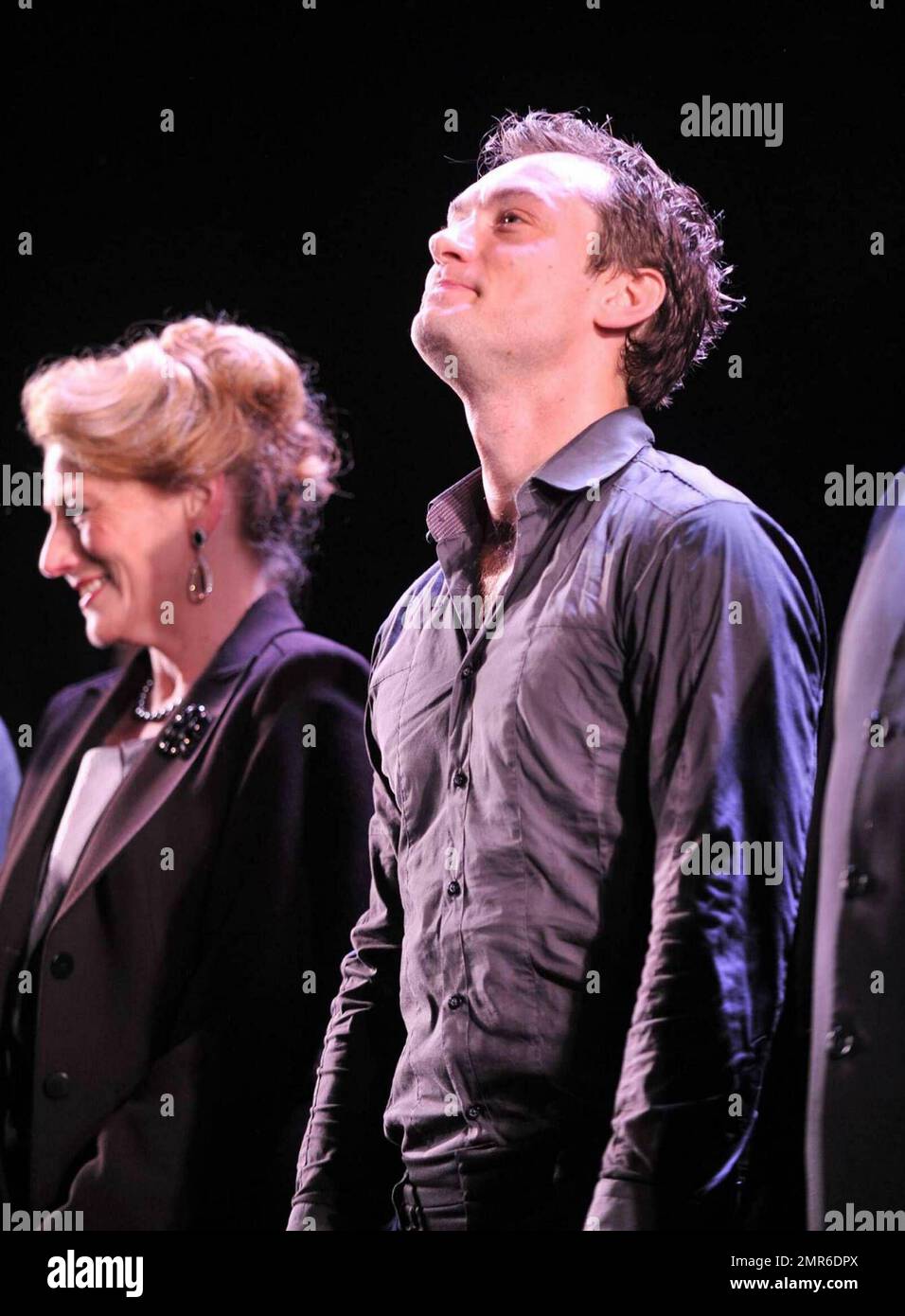 Actor Jude Law performs on the opening night of Hamlet on Broadway and