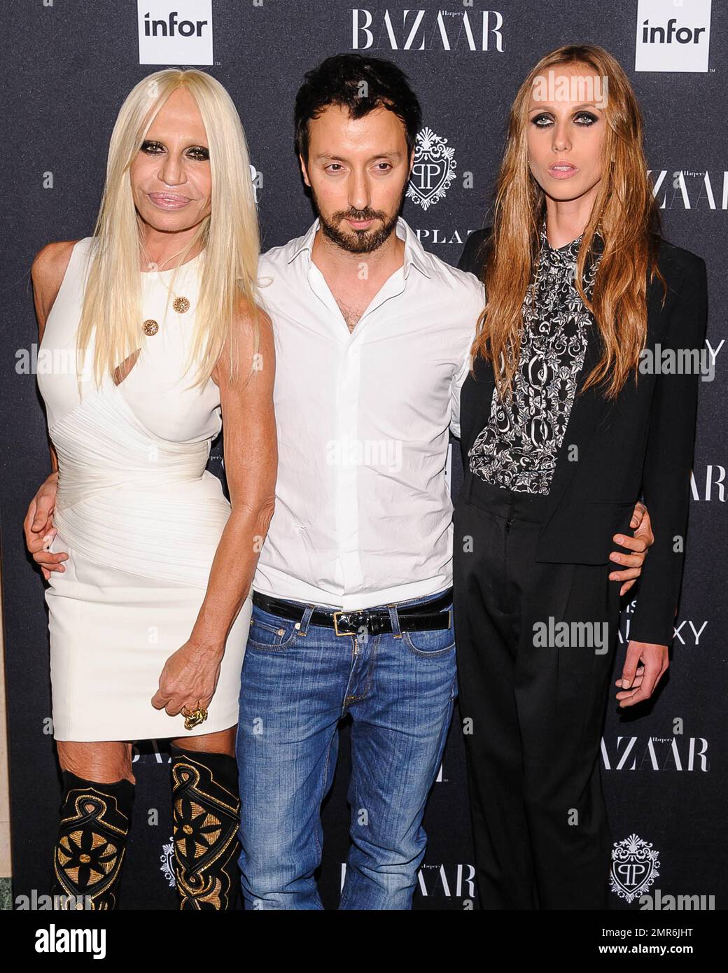 Donatella Versace, Anthony Vaccariello and Allegra Beck Versace at Harper’s Bazaar Celebrates ICONS by Carine Rotifeld held at The Plaza Hotel in New York, NY. September 5, 2014 Stock Photo