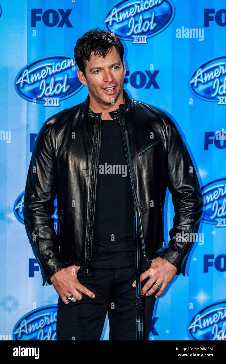 American Idol Judge Harry Connick Jr addresses the press after top two finalists Jena Irena and