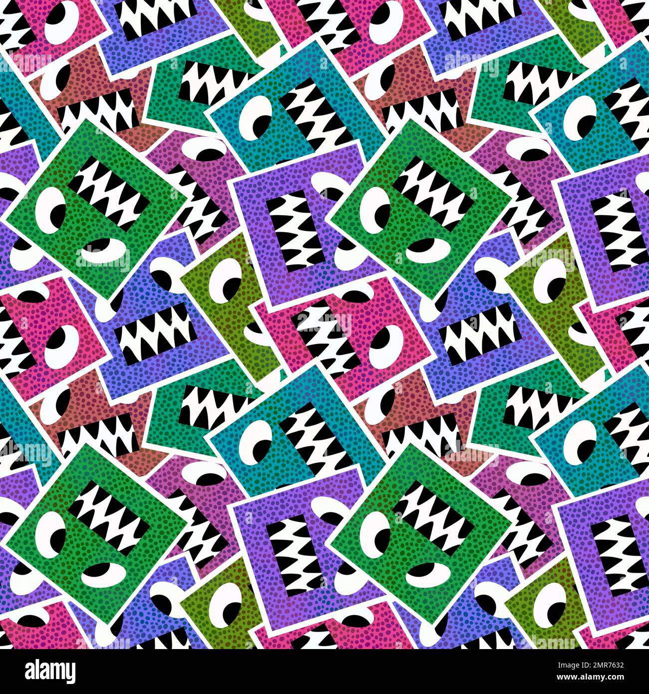 Geometric Alien Pattern Cartoon geometric aliens seamless monster square pattern for wrapping ...