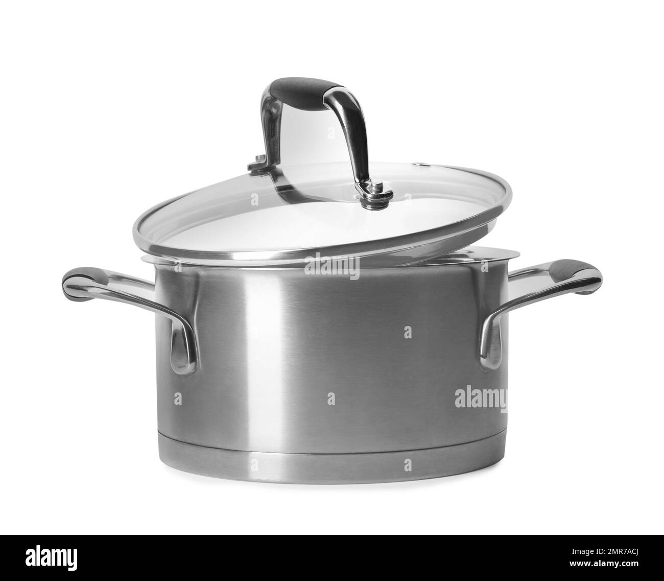 Steel pot with lid isolated on white Stock Photo Alamy