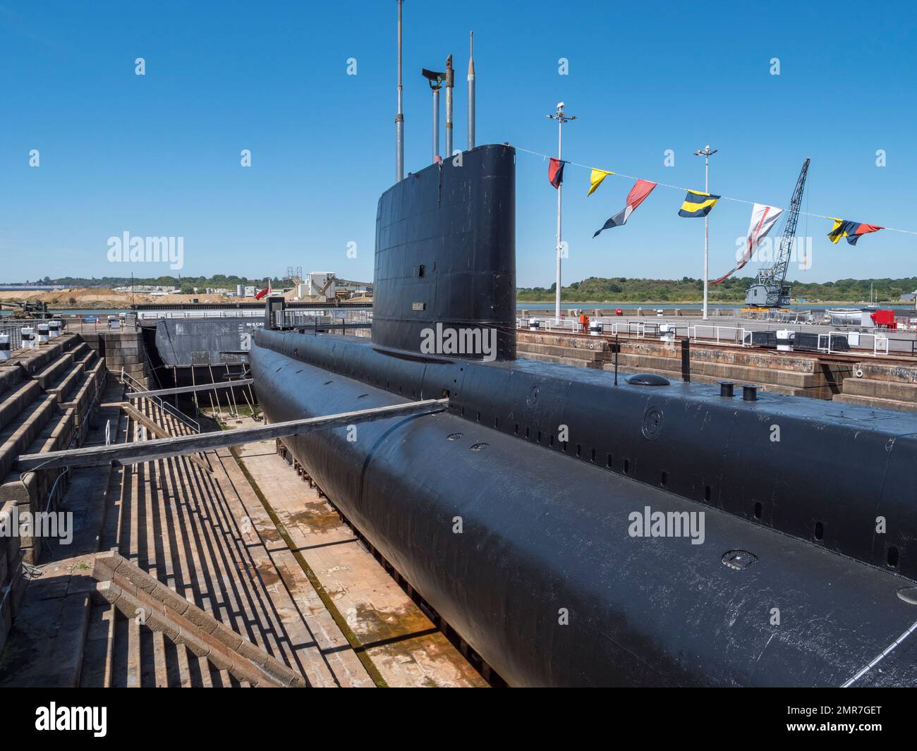 Exterior view of the submarine HMS Ocelot in the Historic Dockyard Chatham, Kent, UK. Stock Photo