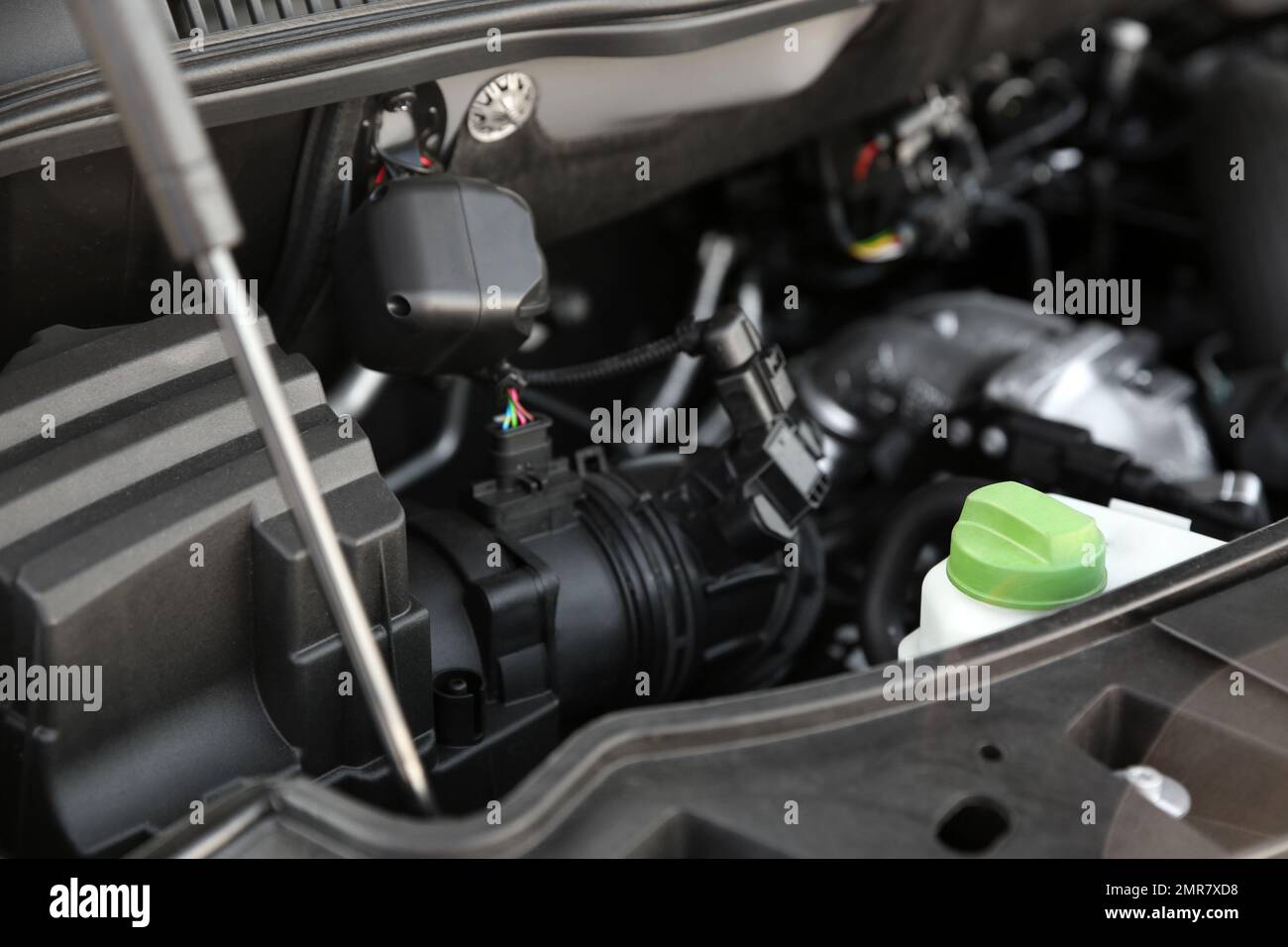 Closeup view of engine bay in modern car Stock Photo