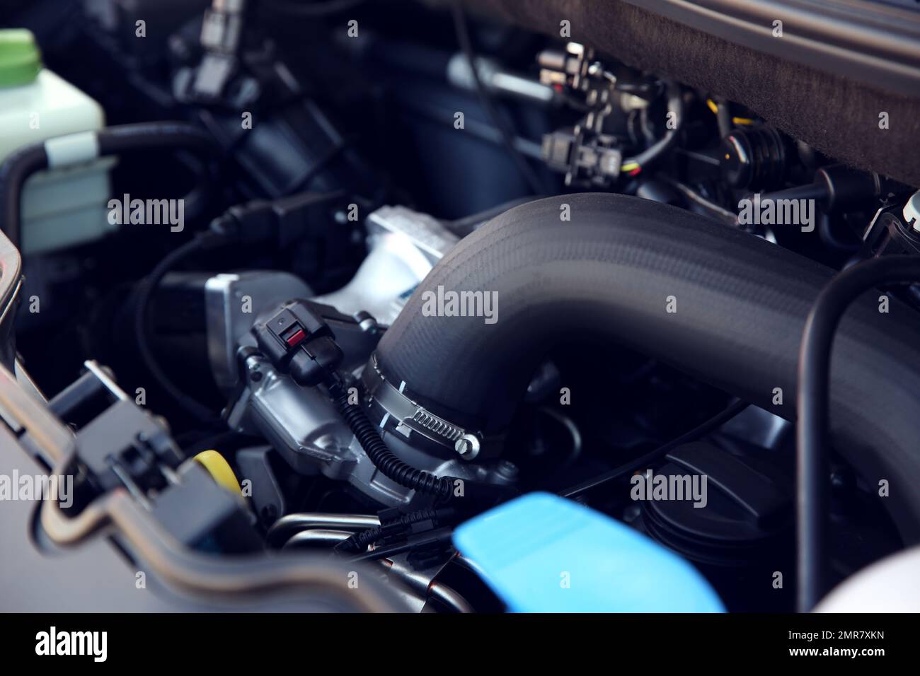 Closeup view of engine bay in modern car Stock Photo