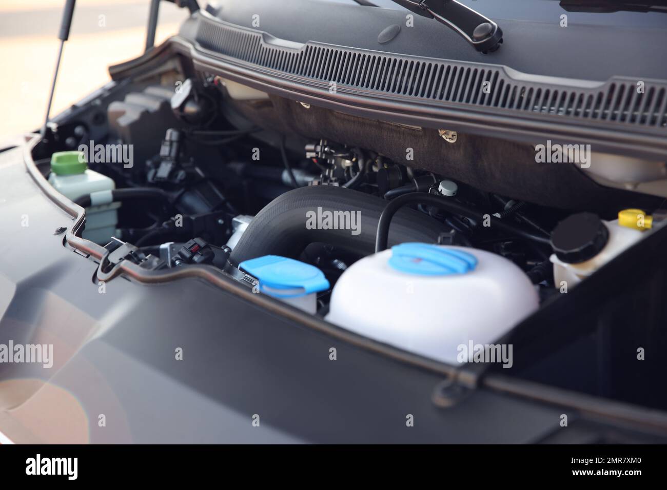 Closeup view of engine bay in modern car Stock Photo Alamy