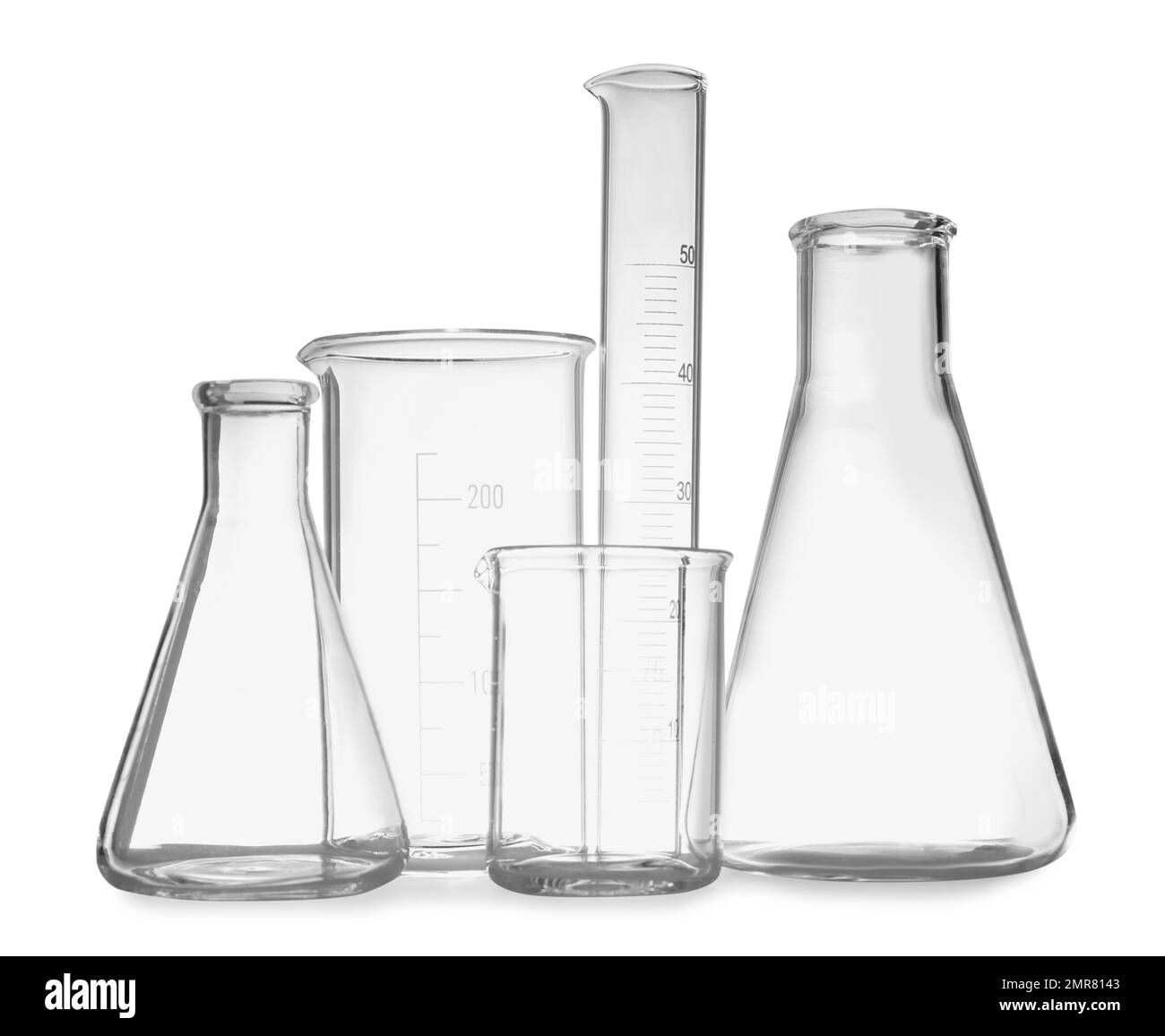 Clean empty laboratory glassware isolated on white Stock Photo Alamy