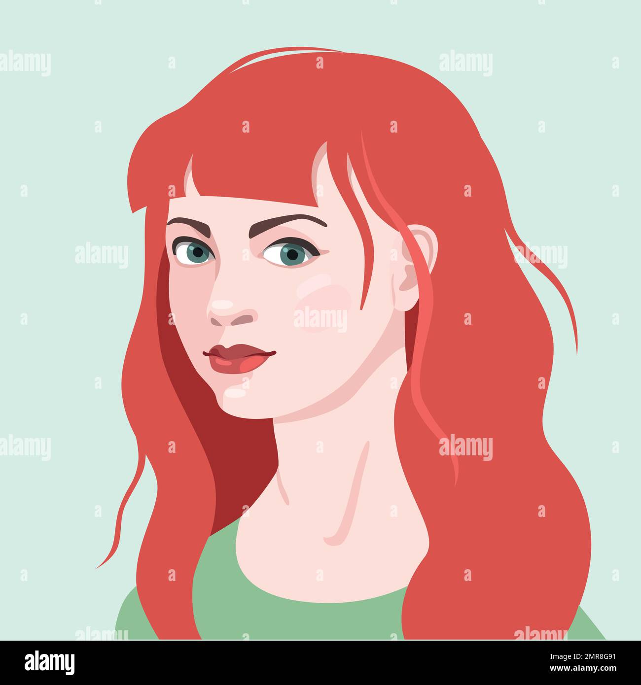 Young beautiful woman portrait illustration. Social avatar on colourful background Stock Vector