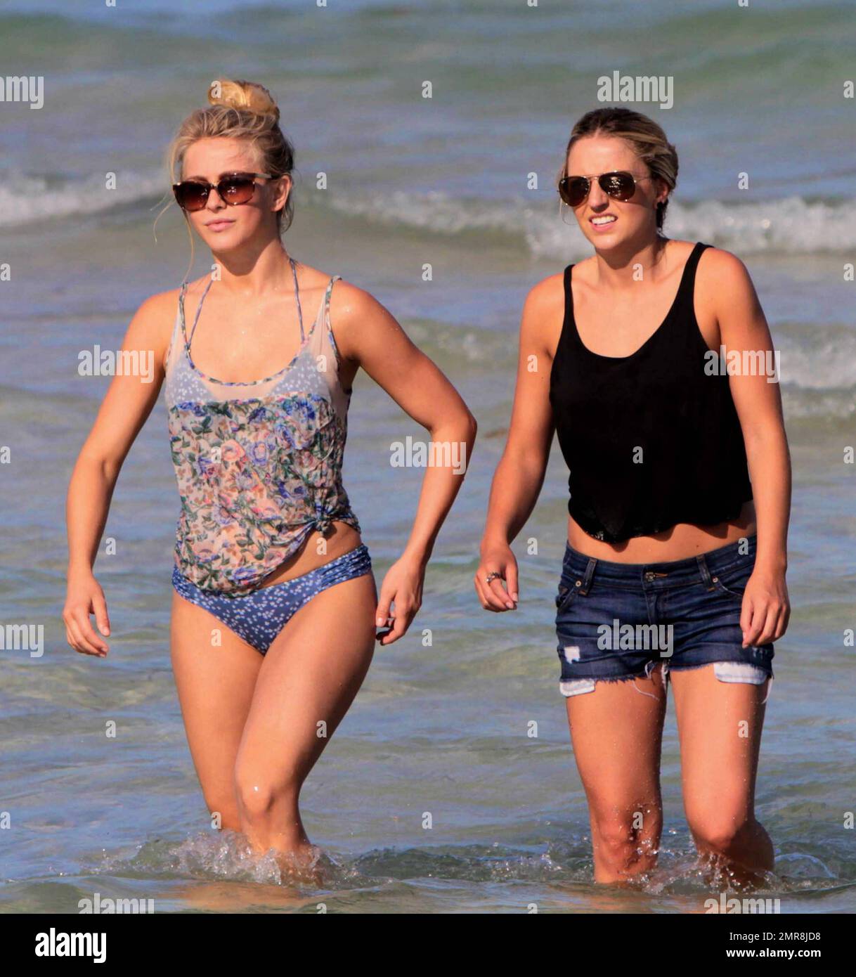 Julianne Hough, spends an early birthday weekend with her boyfriend Ryan Seacrest, brother Derek Hough, mother Mari Anne and best friend Maude who all flew into Miami to be with the actress who is currently filming Rock Of Ages. Julianne wore a blue bikini to take a dip in the hotel pool and also ventured into the ocean with the group who all appeared to be having a great time. Julianne will turn 23 on Wednesday. Miami Beach, FL. 7/16/11.   . Stock Photo