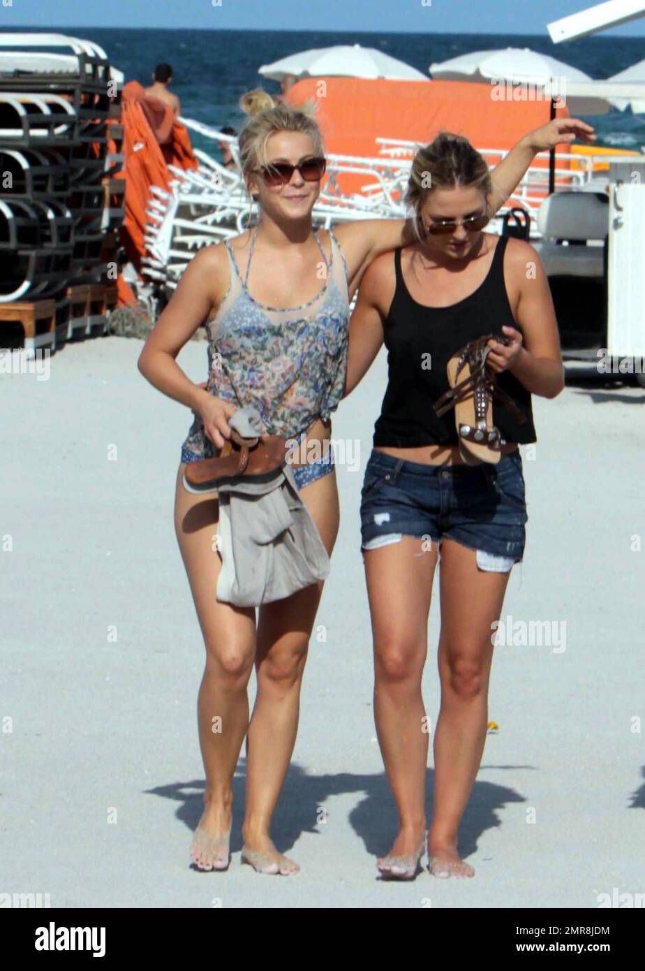 Julianne Hough, spends an early birthday weekend with her boyfriend Ryan Seacrest, brother Derek Hough, mother Mari Anne and best friend Maude who all flew into Miami to be with the actress who is currently filming Rock Of Ages. Julianne wore a blue bikini to take a dip in the hotel pool and also ventured into the ocean with the group who all appeared to be having a great time. Julianne will turn 23 on Wednesday. Miami Beach, FL. 7/16/11. Stock Photo