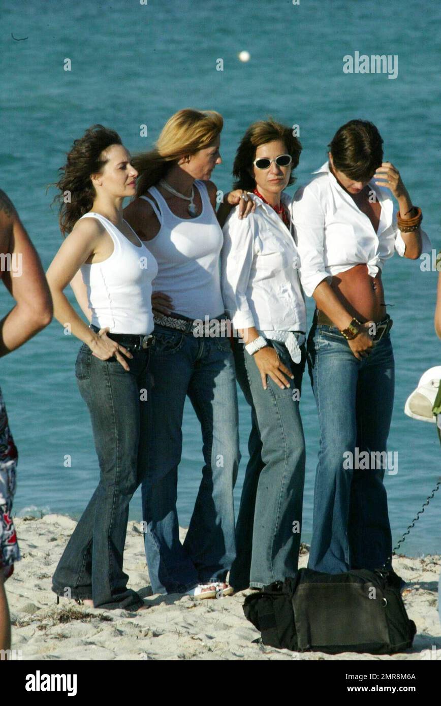 Exclusive!! Araceli Gonzalez, Carola Reyna, Gabriela Toscano and Mercedes Moran from Argentinian TV program 'Housewives', pose for a photo shoot on Miami Beach, FL, 2/23/06 All Stock Photo