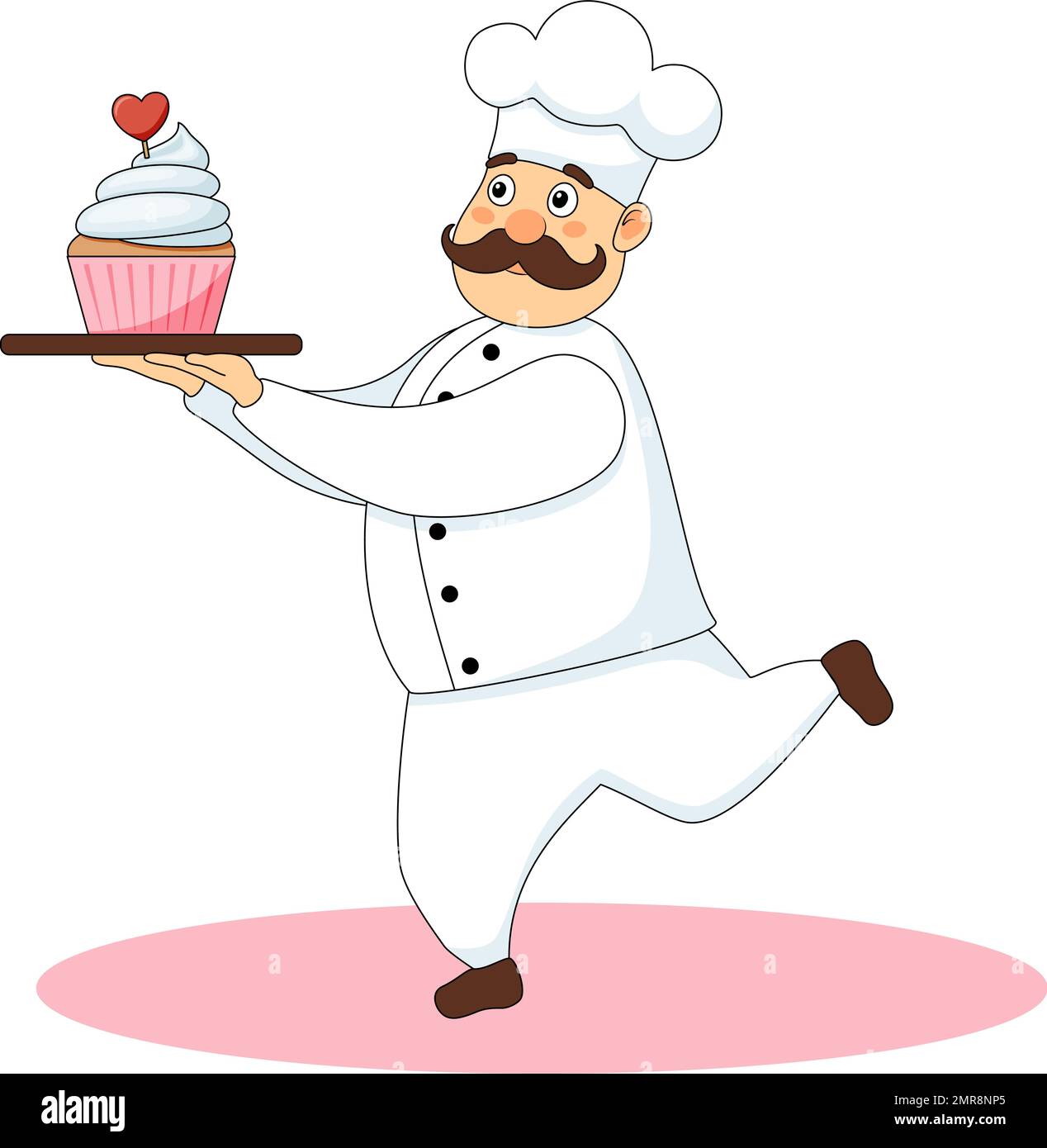 Happy chef carrying a cake with heart Stock Vector