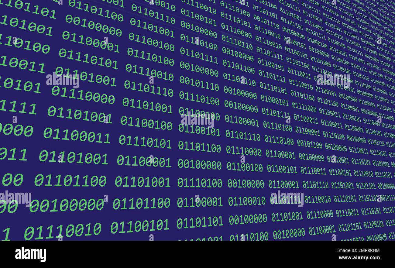 Computer binary code of ones and zeros displayed on a digital screen ...