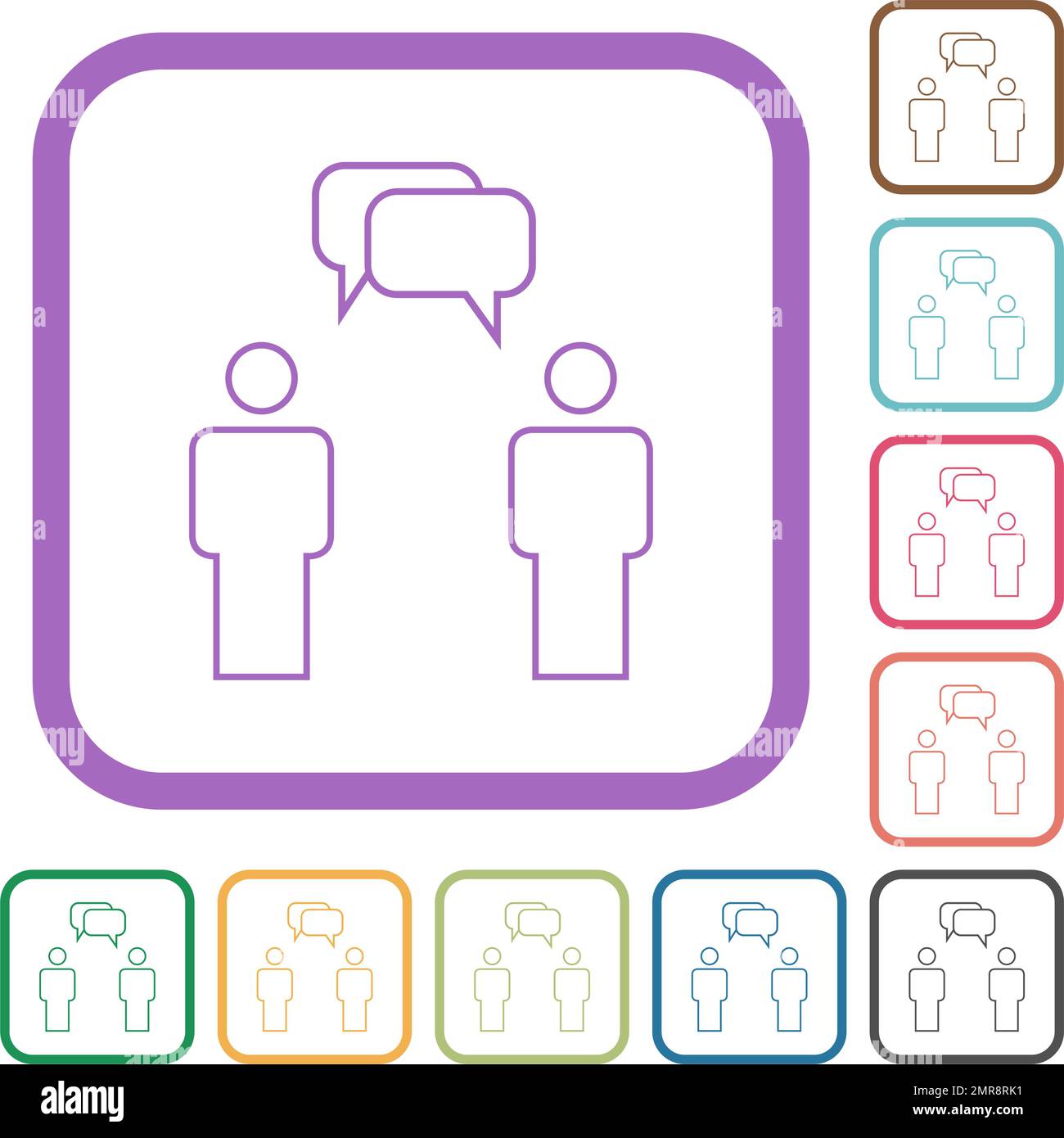 Two talking persons with rounded square bubbles outline simple icons in ...