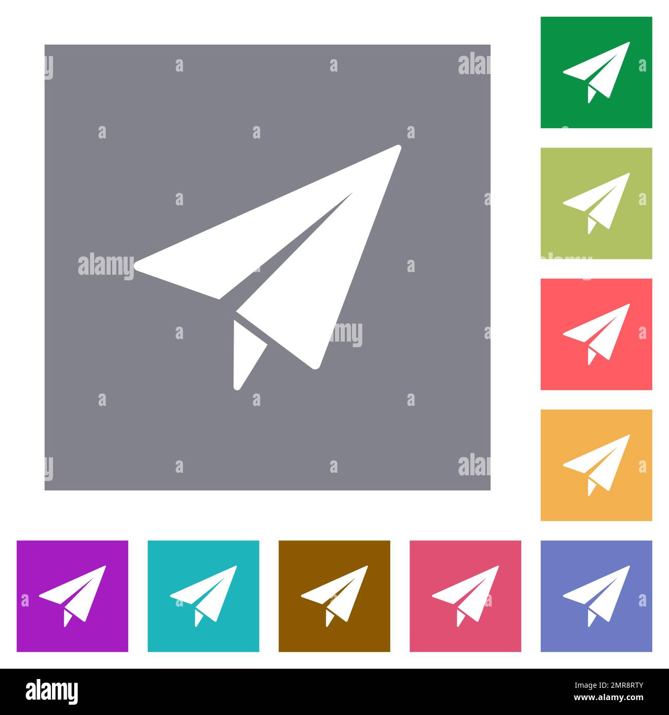 Paper plane solid flat icons on simple color square backgrounds Stock Vector