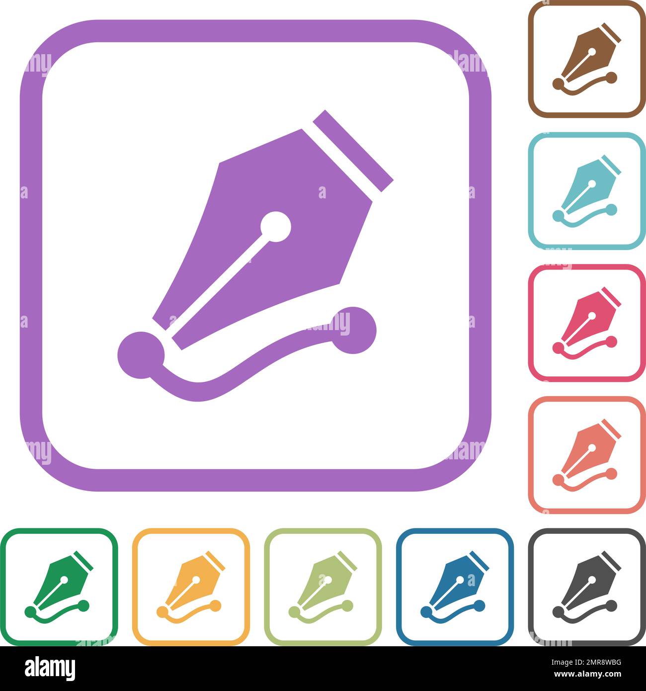 Drawing vector curve with pen tool solid simple icons in color rounded ...