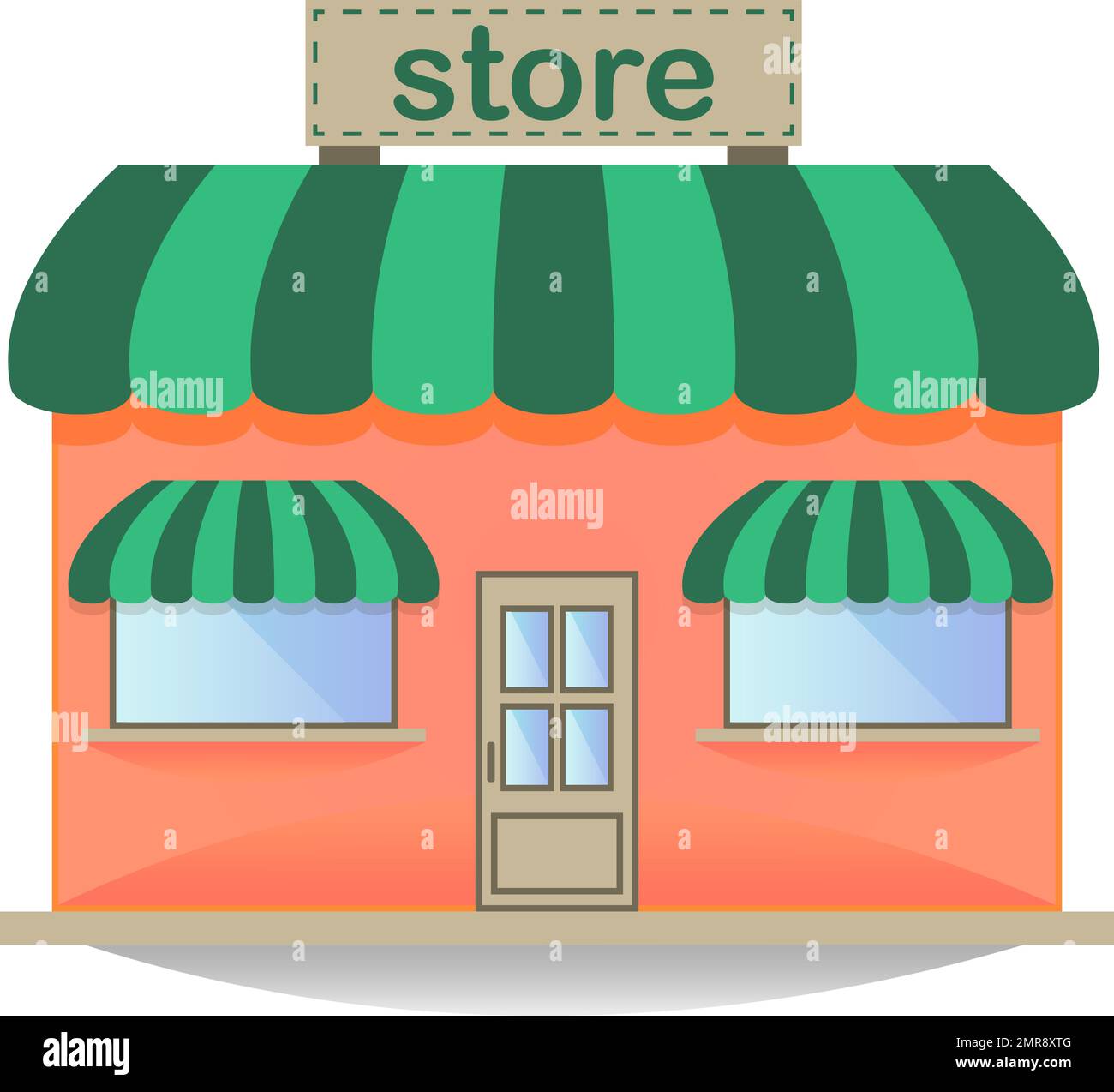 Convenience store face view of shop building with showcase entrance, windods and signboard Stock Vector