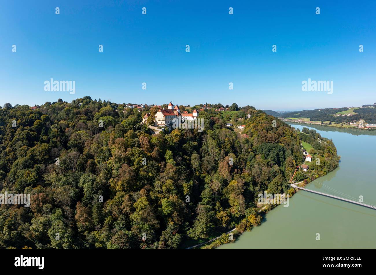 Drone shot, Neuburg am Inn Castle, Neuburg am Inn, Bavaria, Germany, Europe Stock Photo