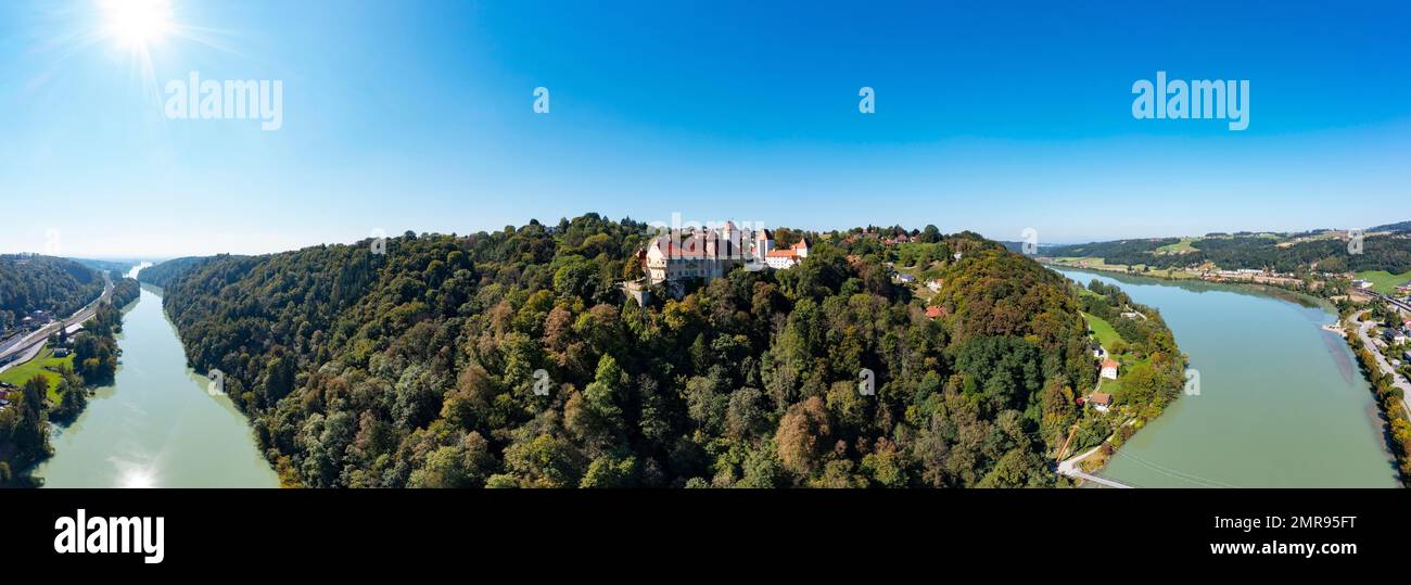 Drone shot, Neuburg am Inn Castle, Neuburg am Inn, Bavaria, Germany, Europe Stock Photo