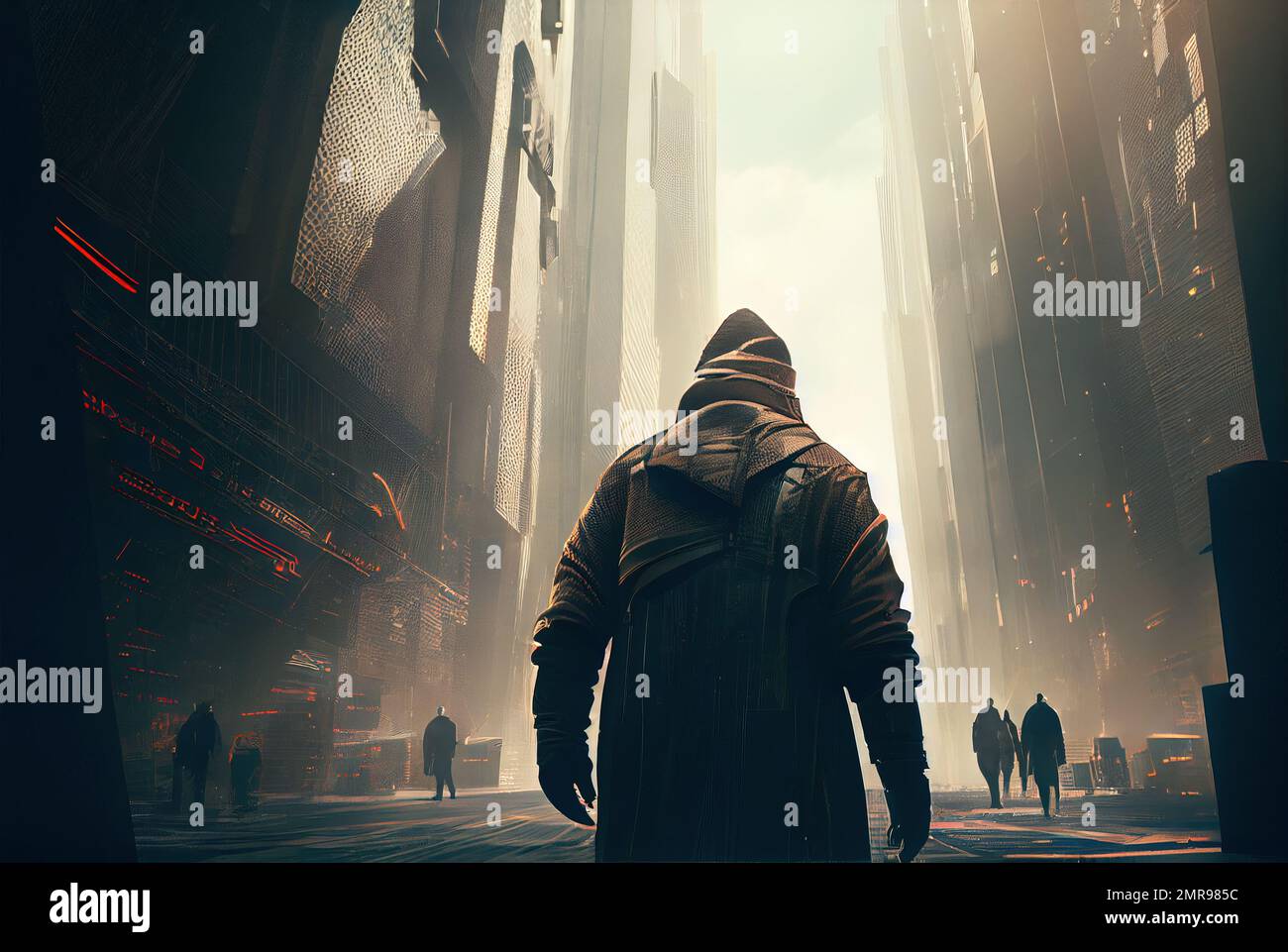 Man walks down street in futuristic cyber city alone, generative AI. Dark  urban scene with fantasy buildings. Concept of future, technology, anime,  cy Stock Photo - Alamy