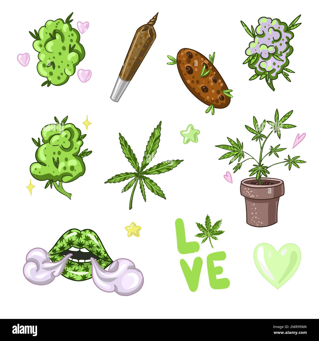 Set of Marijuana. Legalize cannabis. smoking weed. Vector illustration of weed Stock Vector