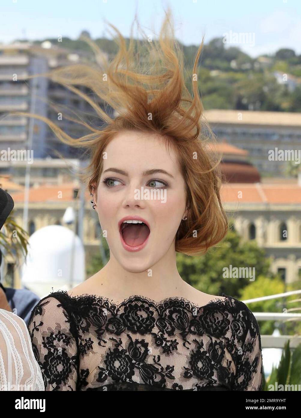 Emma Stone, director Woody Allen and Parker Posey at the “Irrational Man” Photocall during the 68th Annual Cannes Film Festival held at the Palais des Festivals in Cannes, France. May 15, 2015. Stock Photo