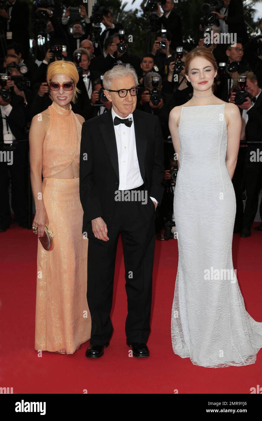 Parker Posey, director Woody Allen and Emma Stone at the “Irrational Man” Premiere during the 68th Annual Cannes Film Festival held at the Palais des Festivals in Cannes, France. May 15, 2015. Stock Photo