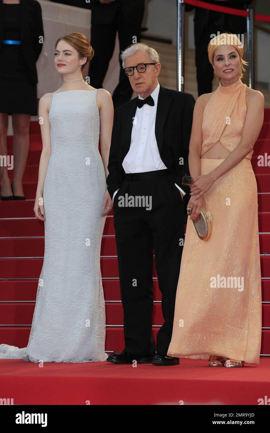 Emma Stone, director Woody Allen and Parker Posey at the “Irrational Man” Premiere during the 68th Annual Cannes Film Festival held at the Palais des Festivals in Cannes, France. May 15, 2015. Stock Photo