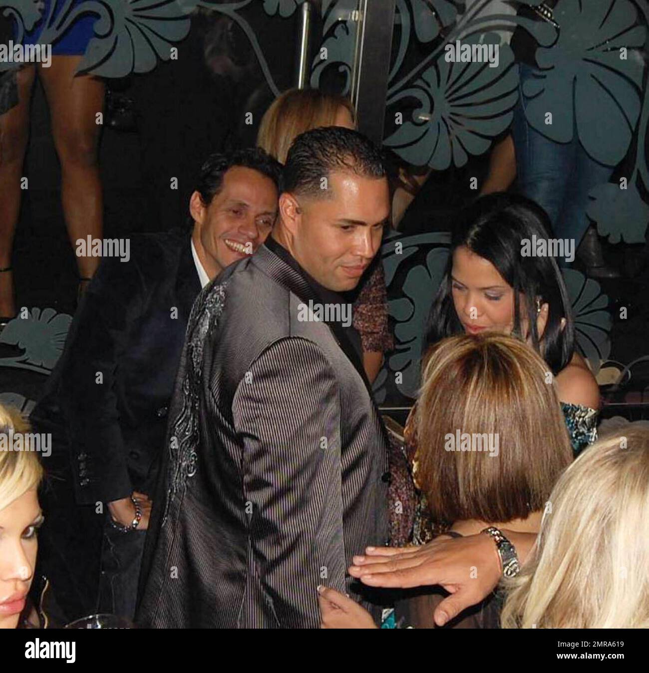 Exclusive!! Jennifer Lopez and Marc Anthony look the picture of love at Bank nightclub in Las Vegas.  The couple were surrounded by security as they chilled in the VIP area of the club.  Las Vegas, NV 10/10/08 Stock Photo