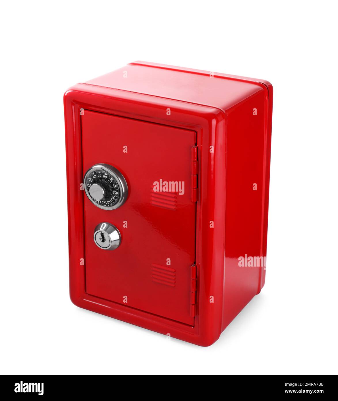 Closed red steel safe isolated on white Stock Photo - Alamy