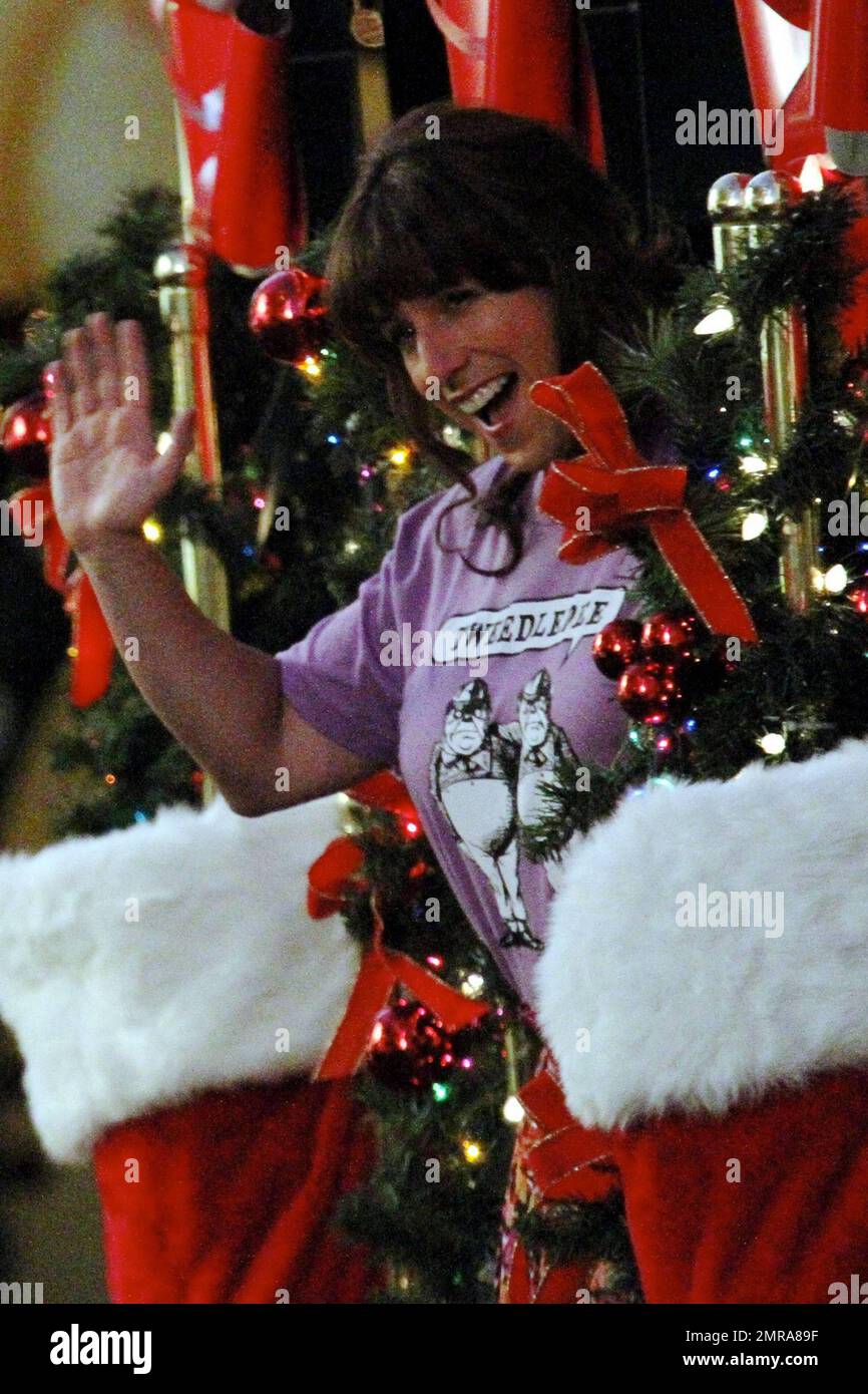 Katie Holmes and Adam Sandler film a scene on set for their new movie "Jack and Jill." During