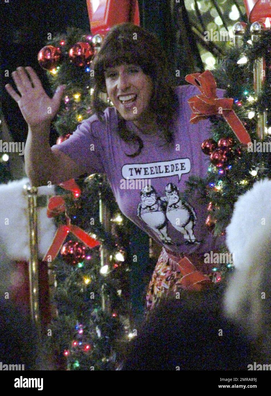 Katie Holmes and Adam Sandler film a scene on set for their new movie "Jack and Jill." During